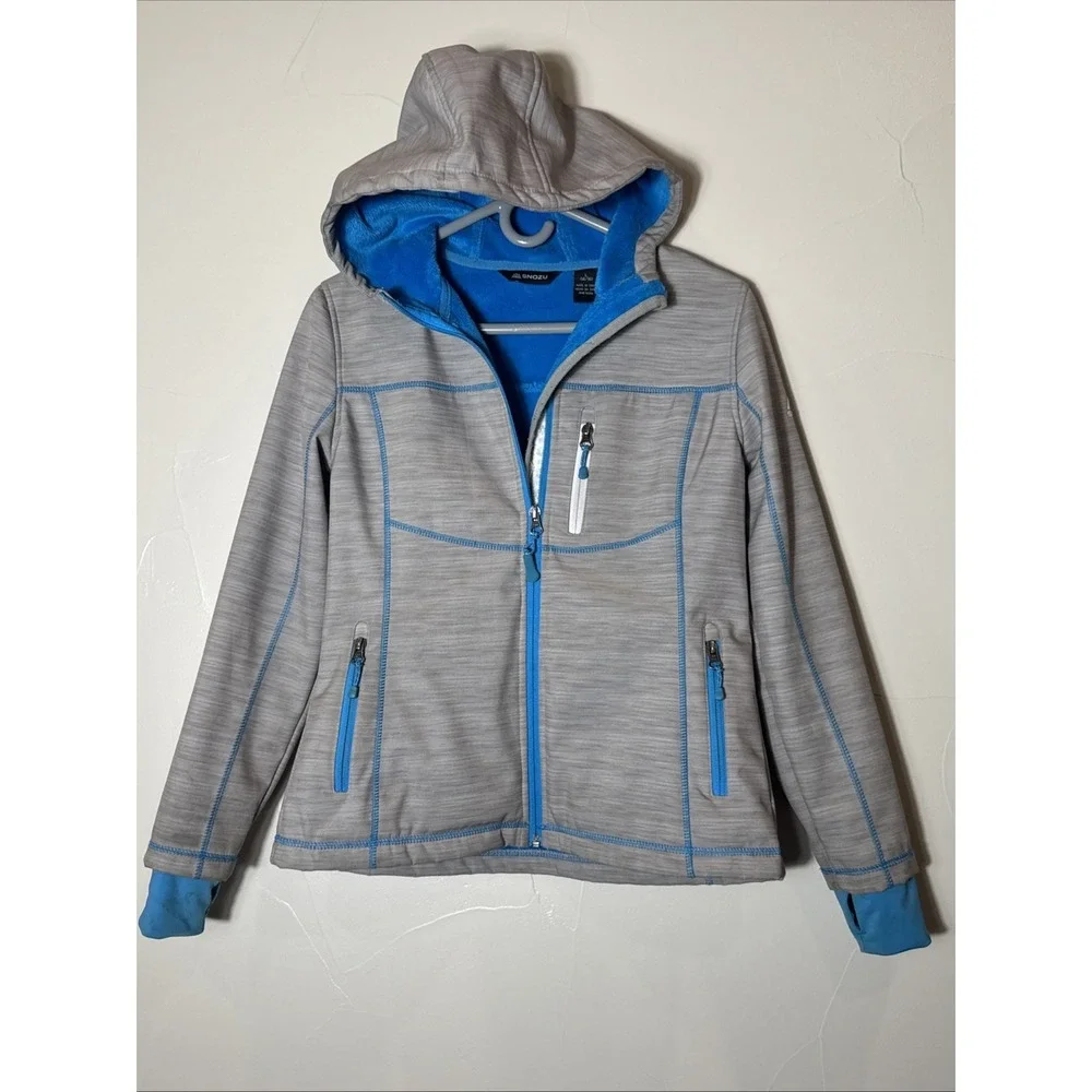 Snozu Coat Jacket‎ Kid's Boy's Sz L 14/16 Blue Fleece Lining Front Zip Gray